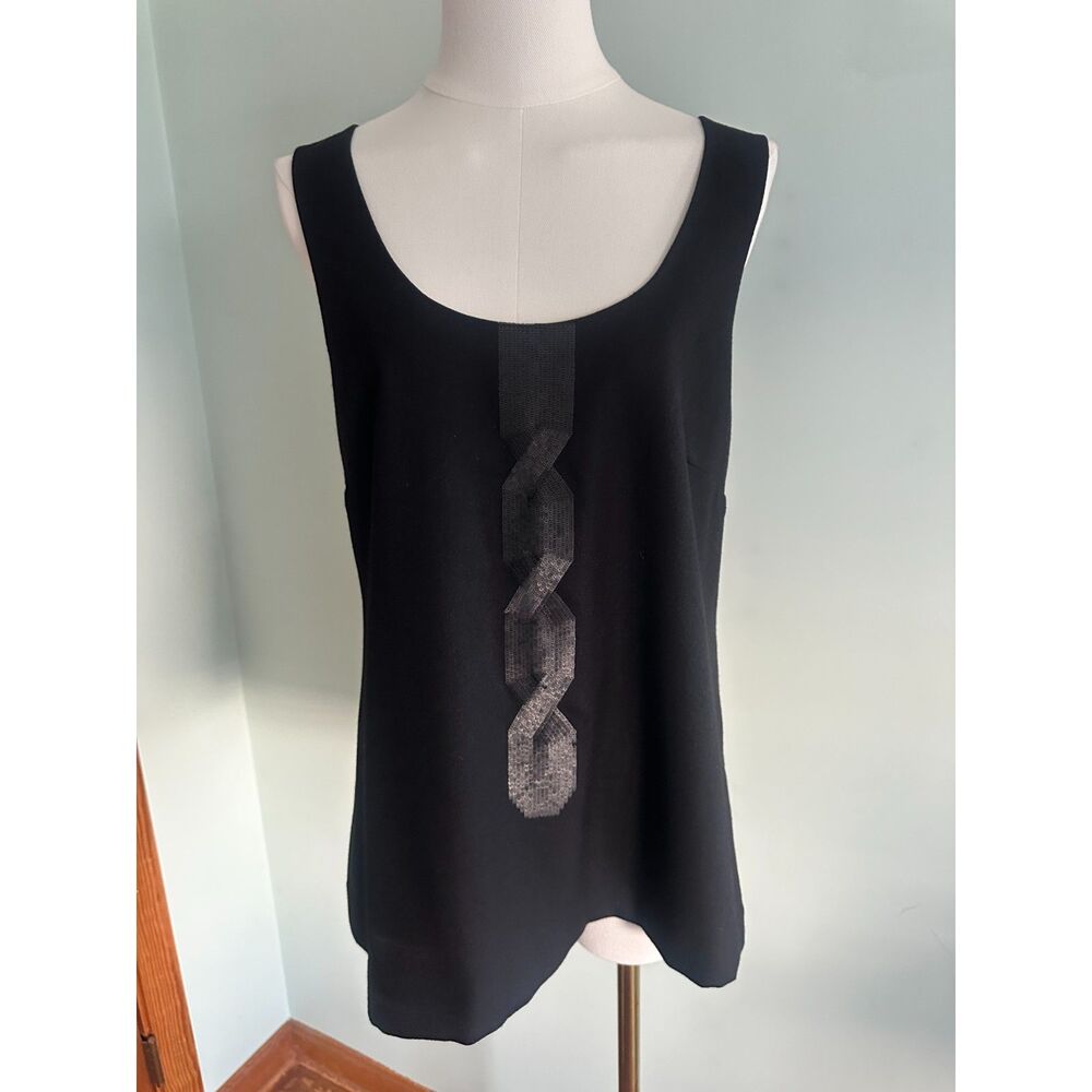 Theory Vaka Black Wool Blend Sequin Chain Embellished Tank Top Large